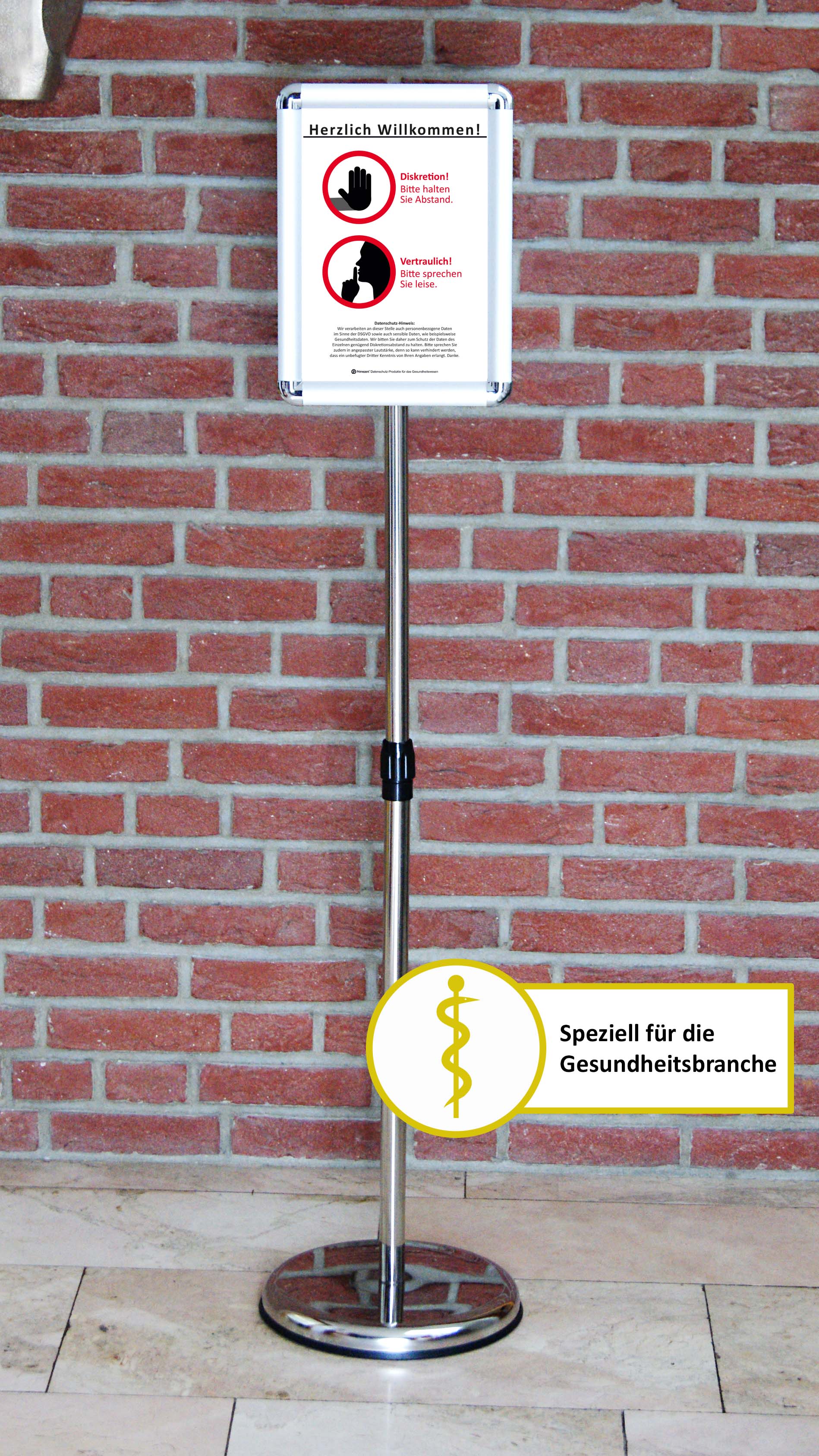 DSGVO Datenschutz-Info Abstand halten + Diskretion Hinweis Fußboden